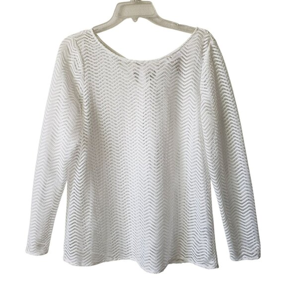 Laundry by Shelli Segal White Sheer Mesh Long Sleeve Swim Cover Up Top Shirt 10 - Picture 1 of 9